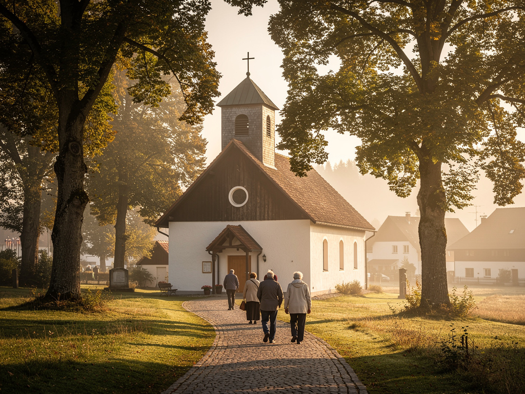 Kleine deutsche Dorfkirche von außen – eKlecia® bringt würdige Orgelmusik in jede Kirchengemeinde