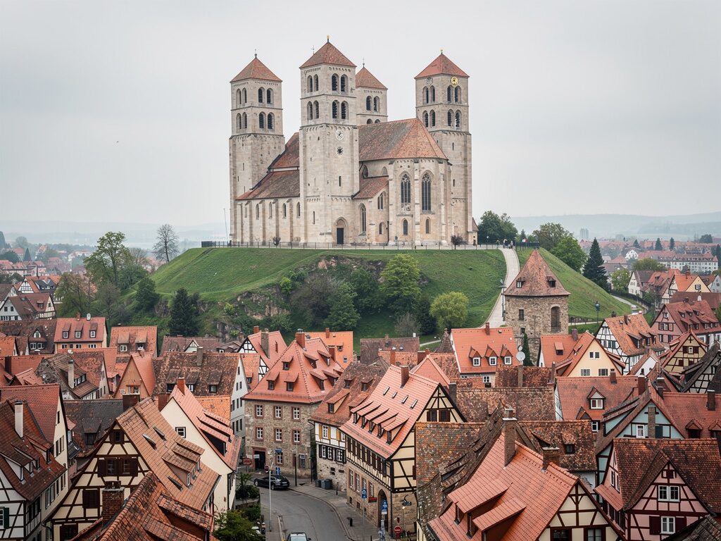 Viertürmiger romanischer Kaiserdom über der Altstadt von Bamberg