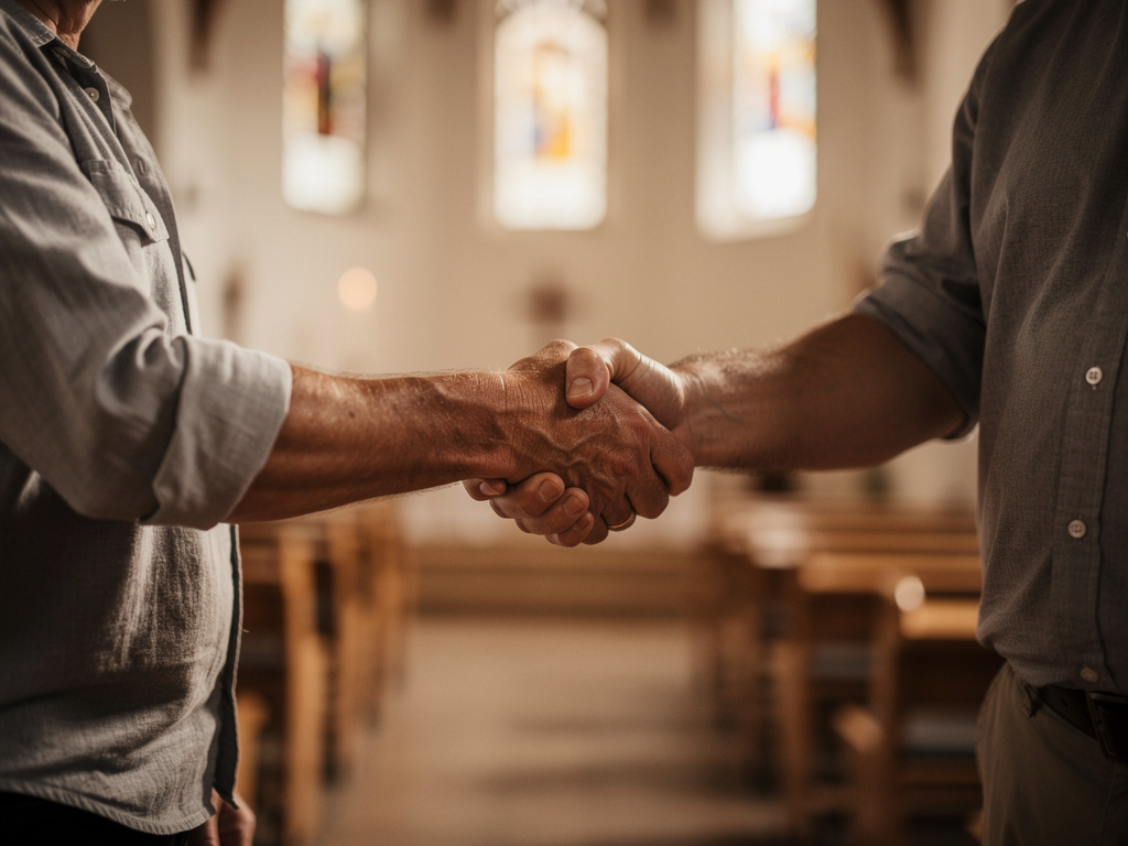 Handschlag in einer Kirche – Partnerschaft von eKlecia® und KiKartei für die Kirchengemeinde